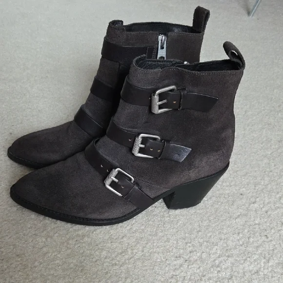 All Saints Dark Brown Ankle Boots with Buckle Detail - Picture 4 of 9